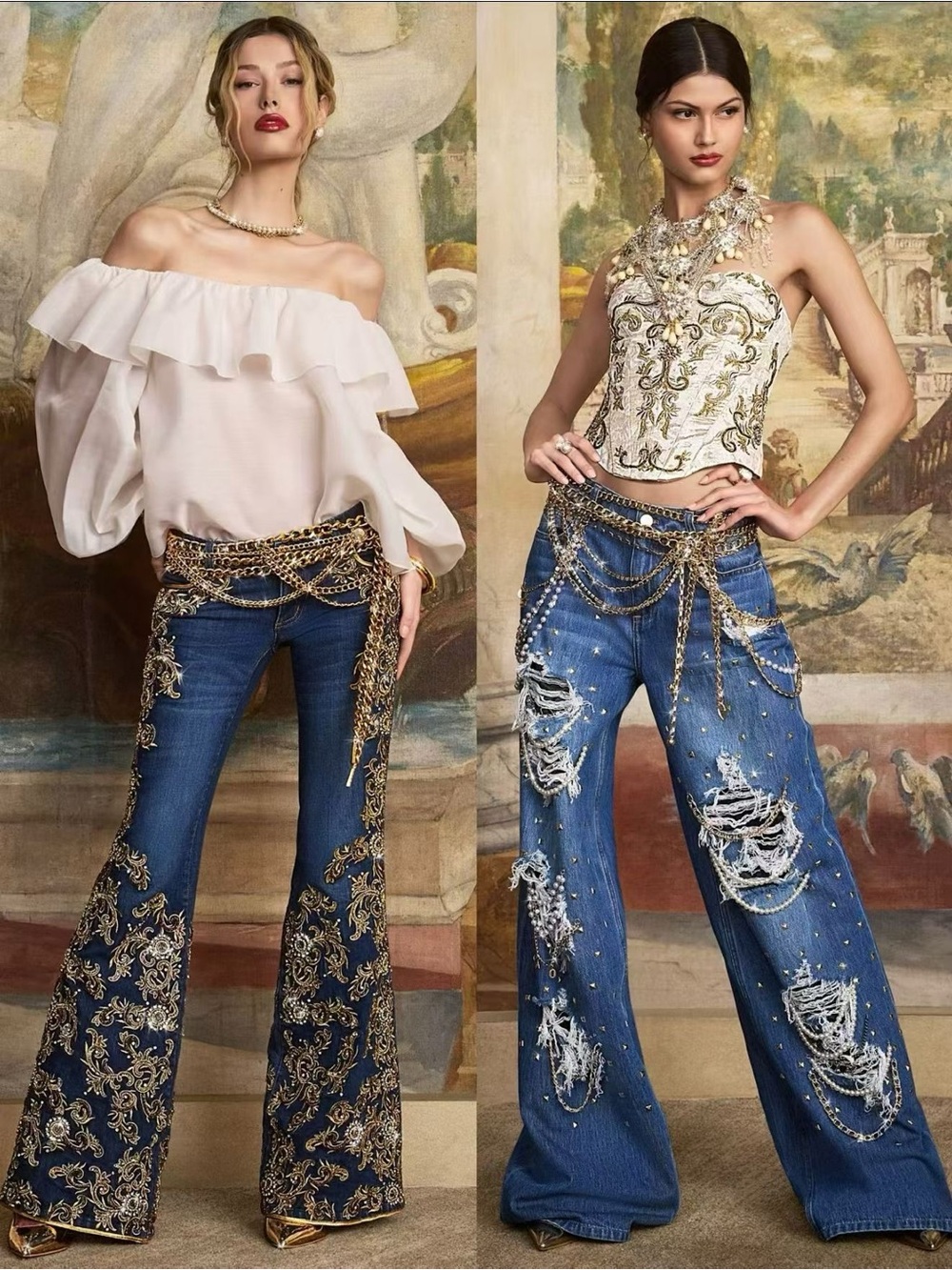 Alice and Olivia HARPER EMBELLISHED RIPPED JEAN 2026FW